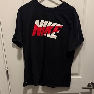 Nike Men's Black Tee with Red and White Logo